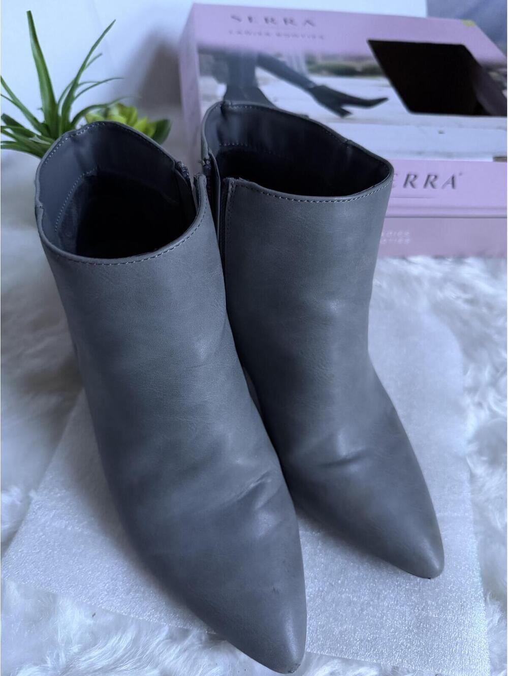 Serra Gray Pointed Toe Ankle Boots